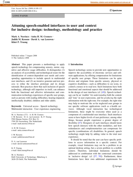 Attuning Speech-Enabled Interfaces to User and Context for Inclusive Design: Technology, Methodology and Practice