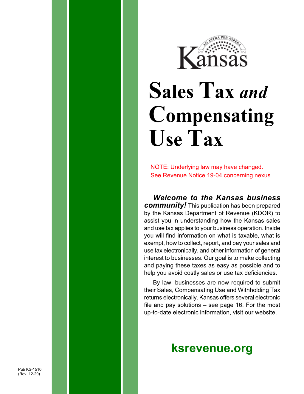 Pub. KS-1510 Sales Tax and Compensating Use Tax Booklet Rev