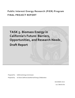 Barriers, Opportunities, and Research Needs Draft Report