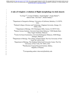 Evolution of Flight Morphology in Stick Insects