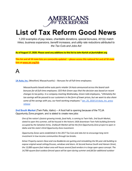 List of Tax Reform Good News