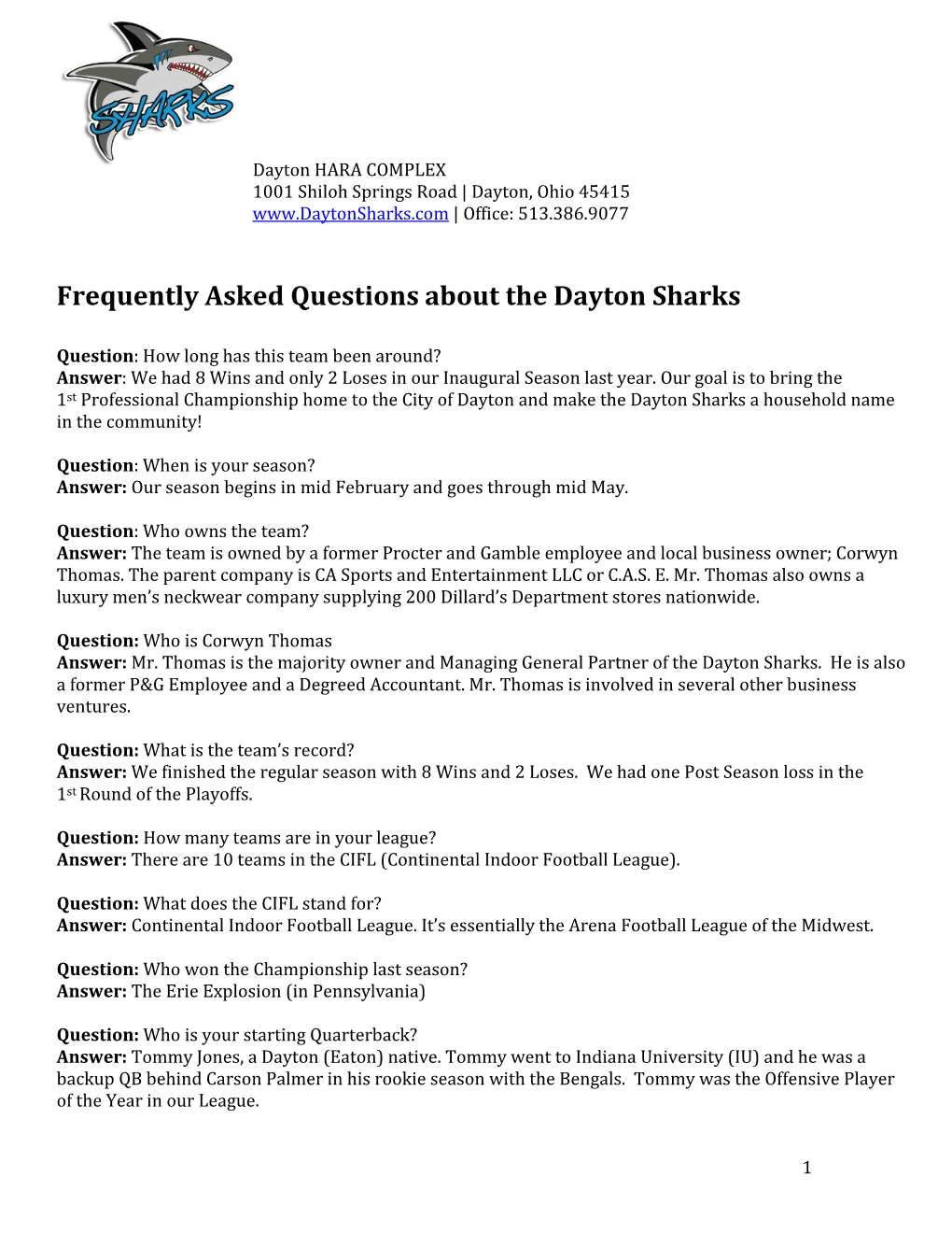 Frequently Asked Questions About the Dayton Sharks