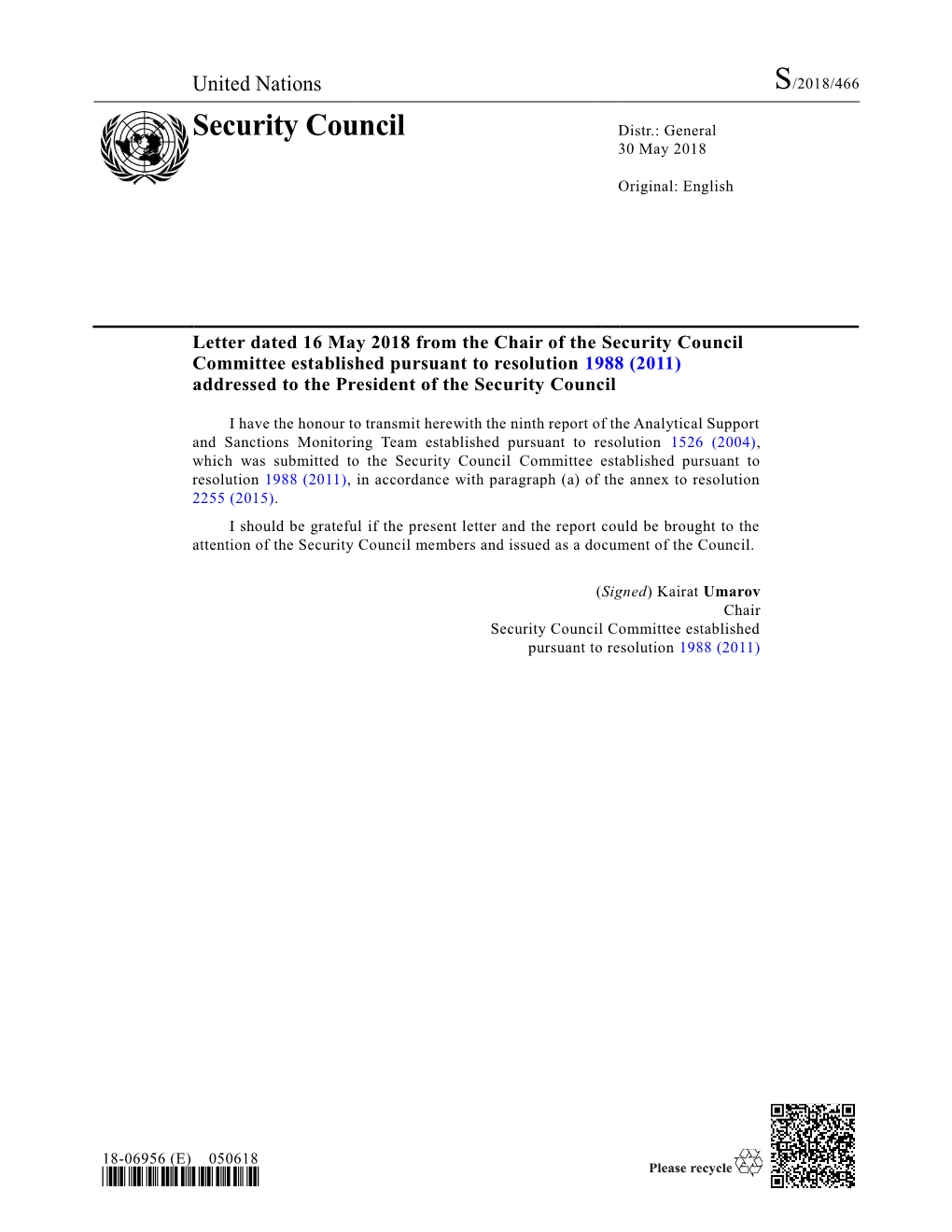 Security Council Distr.: General 30 May 2018