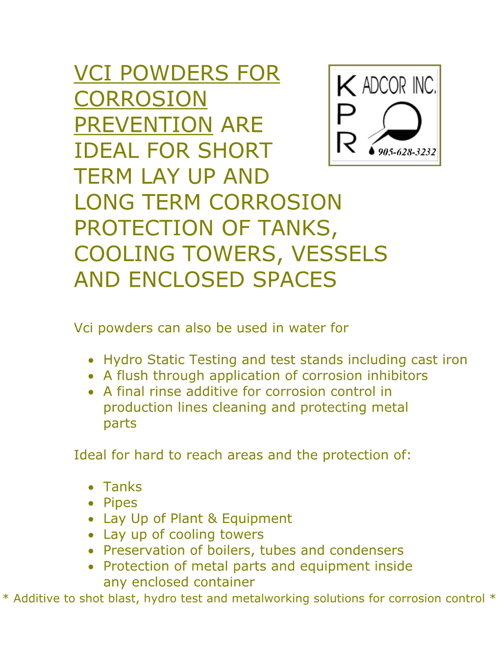 VCI Powder Corrosion Inhibitors