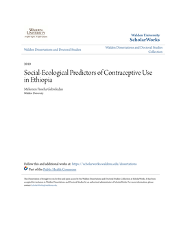Social-Ecological Predictors of Contraceptive Use in Ethiopia Mekonen Fisseha Gebrekidan Walden University