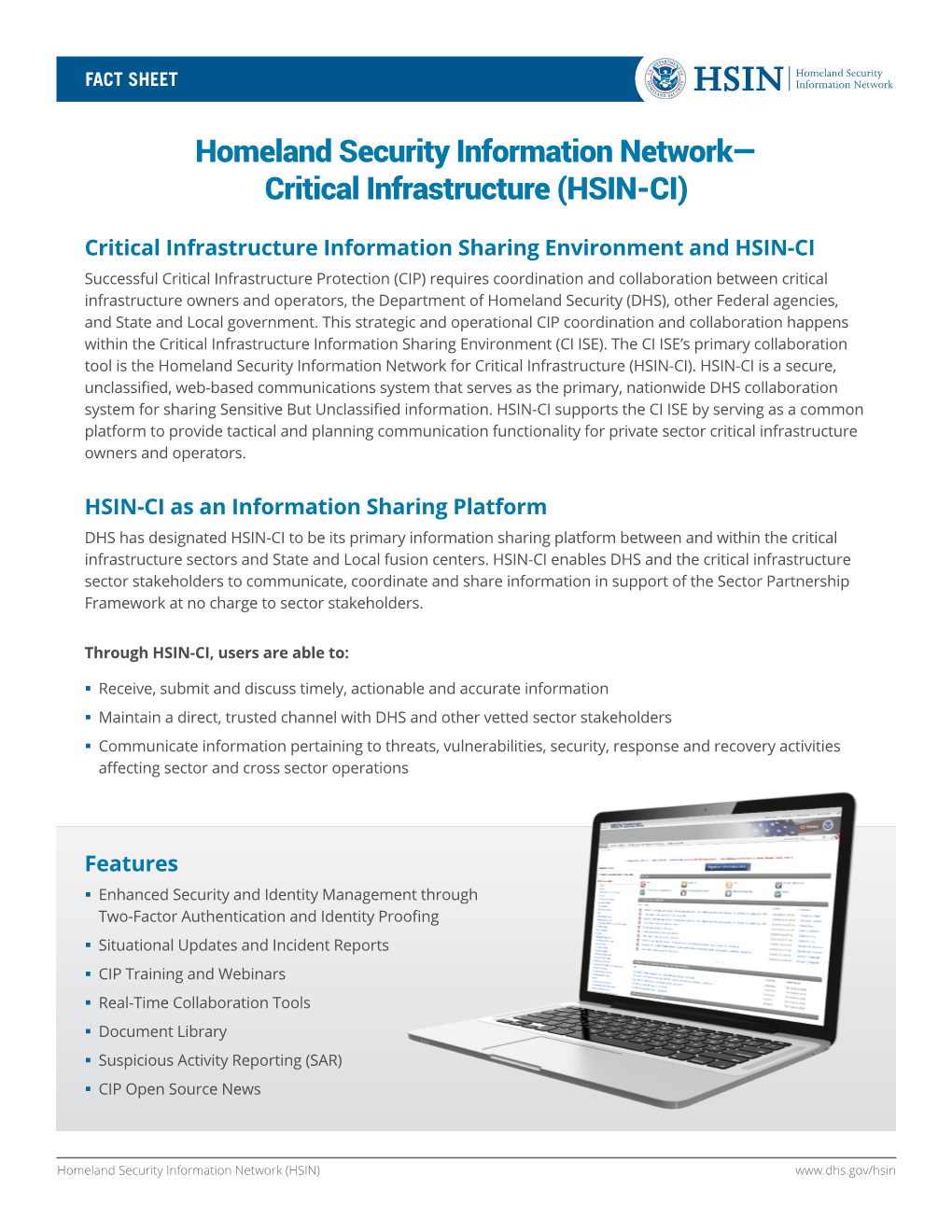 Critical Infrastructure (HSIN-CI)