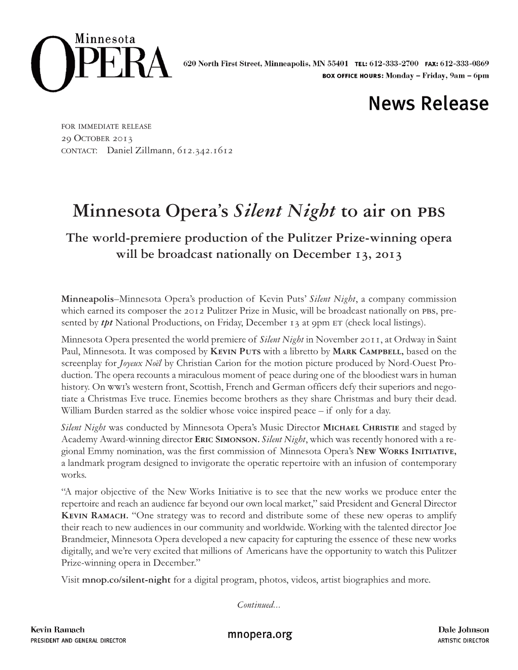 Minnesota Opera's Silent Night to Air On