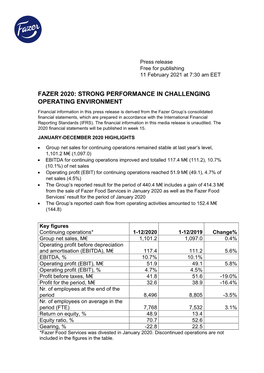 Fazer 2020: Strong Performance in Challenging Operating Environment