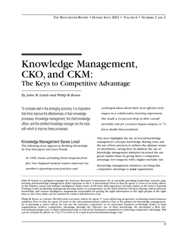 Knowledge Management, CKO, and CKM: the Keys to Competitive Advantage