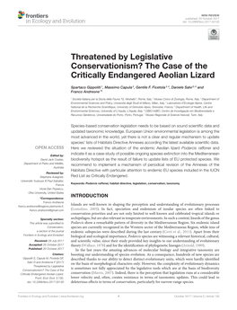 Threatened by Legislative Conservationism? the Case of the Critically Endangered Aeolian Lizard