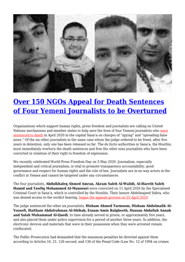 Over 150 Ngos Appeal for Death Sentences of Four Yemeni Journalists to Be Overturned