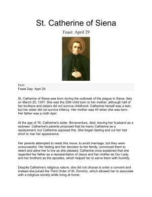 St. Catherine of Siena Feast: April 29