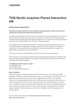 THQ Nordic Acquires Pieces Interactive AB