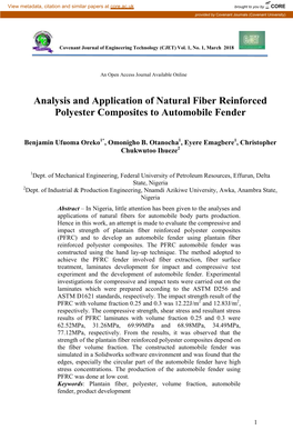 Analysis and Application of Natural Fiber Reinforced Polyester Composites to Automobile Fender