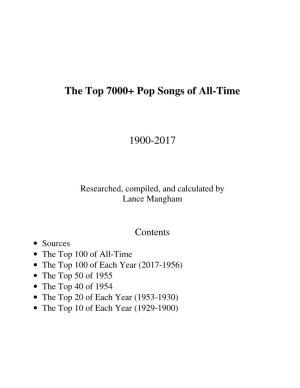 The Top 7000+ Pop Songs of All-Time 1900-2017