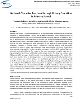 National Character Practices Through History Education in Primary School