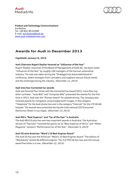 Awards for Audi in December 2013