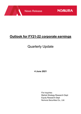 Outlook for FY21-22 Corporate Earnings