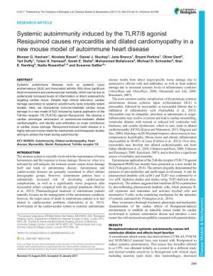 Systemic Autoimmunity Induced by the TLR7/8 Agonist Resiquimod Causes Myocarditis and Dilated Cardiomyopathy in a New Mouse Model of Autoimmune Heart Disease Muneer G