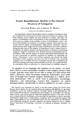 Family Resemblance: Studies in the Internal Structure of Categories