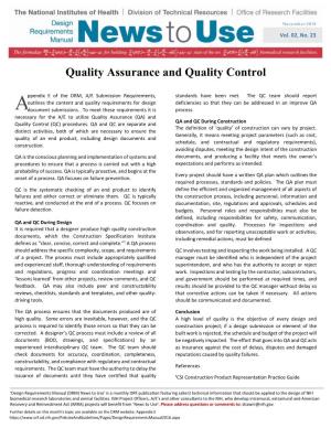 Quality Assurance and Quality Control