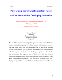 Park Chung Hee's Industrialization Policy and Its Lessons for Developing Countries -.:: GEOCITIES.Ws