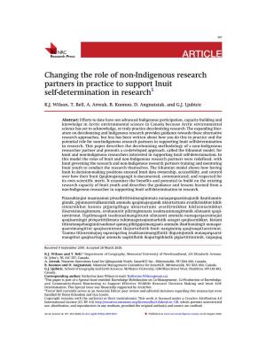 Changing the Role of Non-Indigenous Research Partners in Practice to Support Inuit Self-Determination in Research1