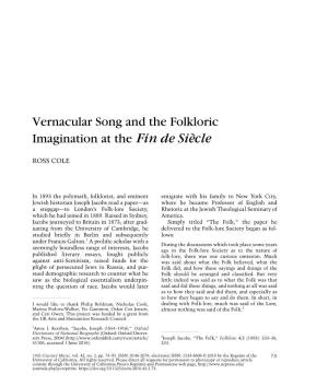 Vernacular Song and the Folkloric Imagination at the Fin De Siècle