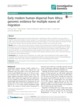 Early Modern Human Dispersal from Africa: Genomic Evidence For