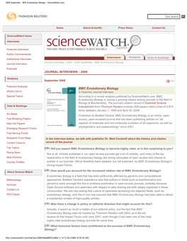 2008 September - BMC Evolutionary Biology - Sciencewatch.Com