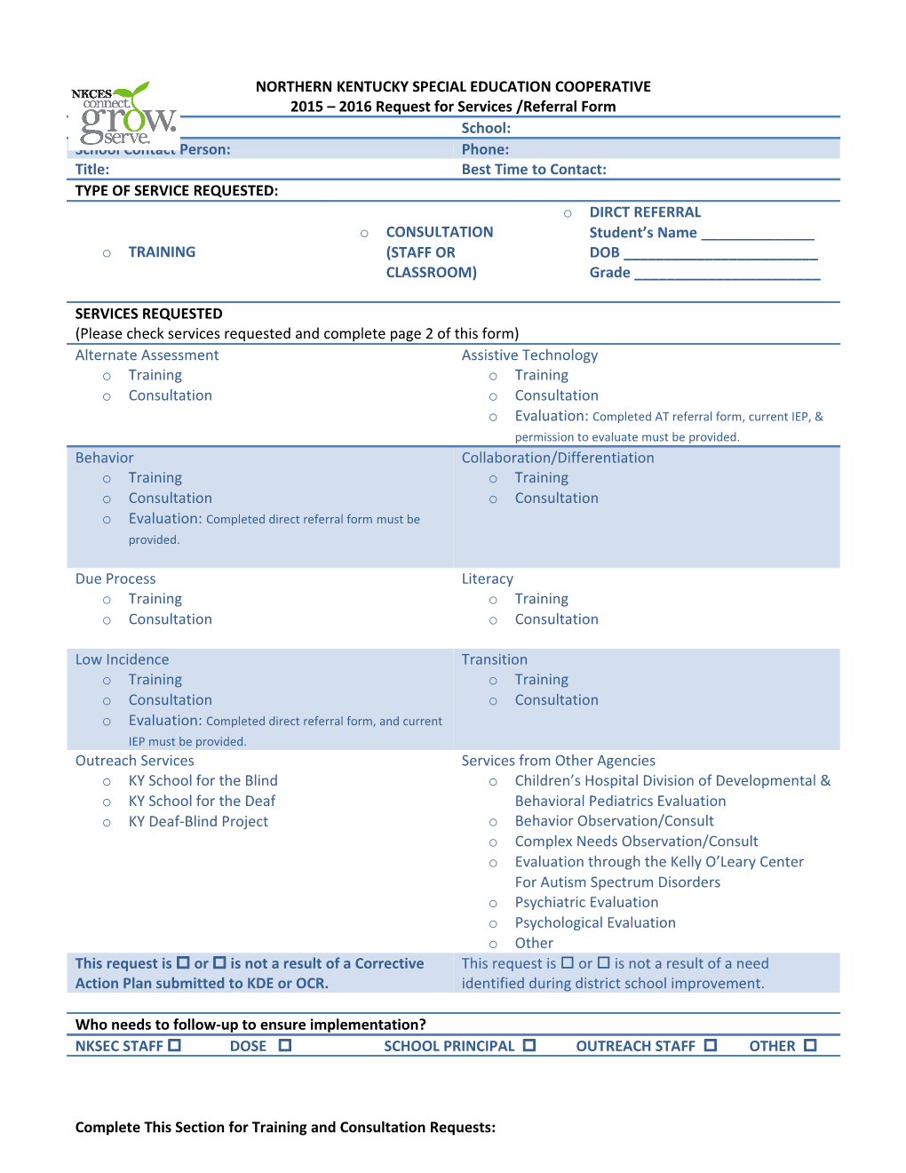 2015 2016 Request for Services /Referral Form