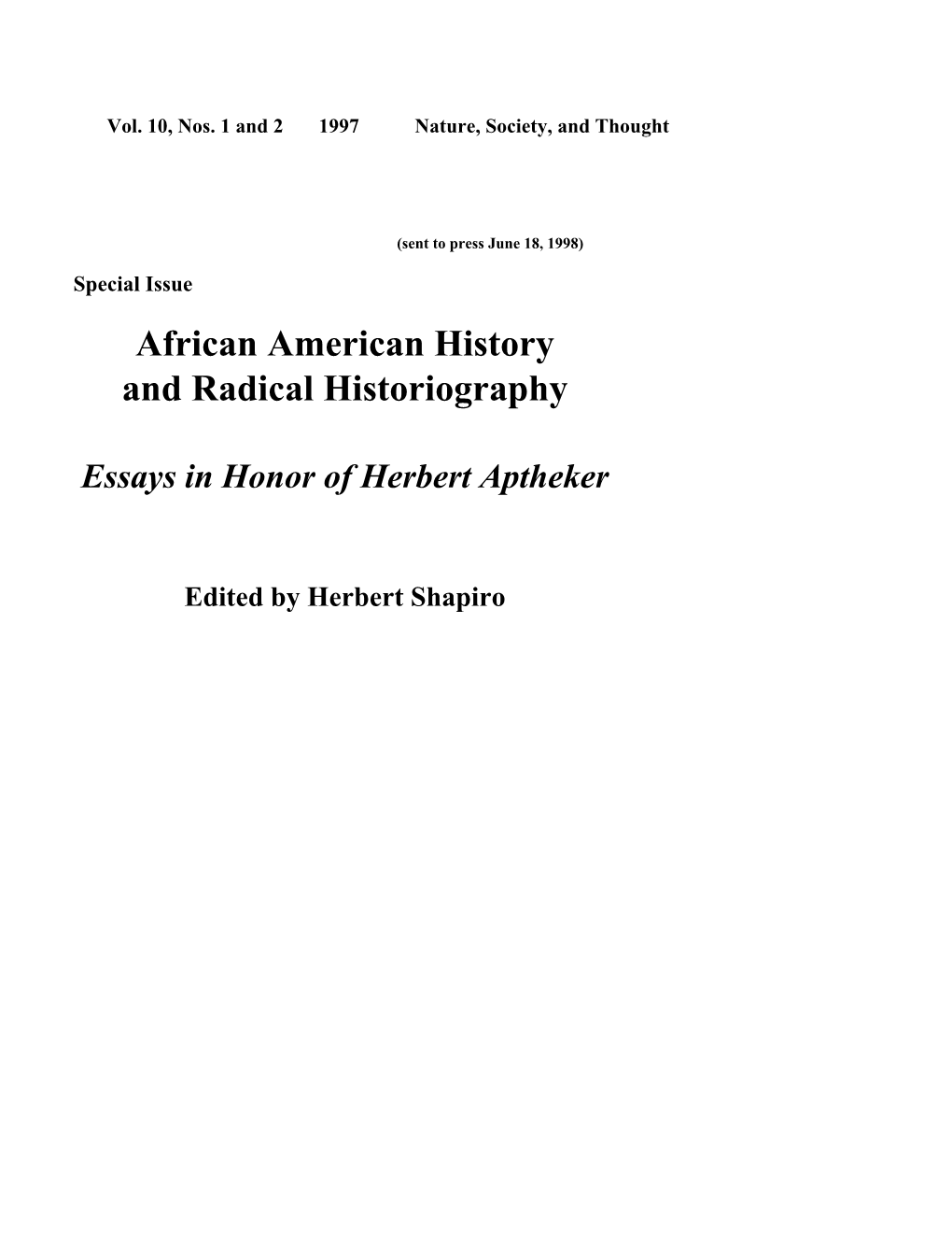 African American History and Radical Historiography