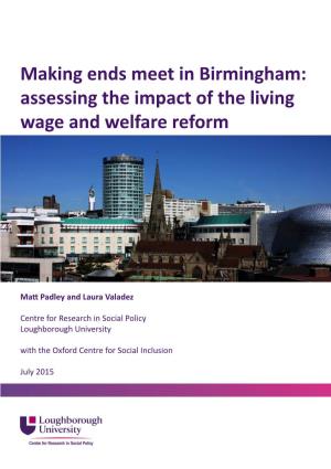 Making Ends Meet in Birmingham: Assessing the Impact of the Living Wage and Welfare Reform