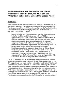 Palimpsest World: the Serpentine Trail of Roy Frankhouser from the SWP, the KKK, and the “Knights of Malta” to Far Beyond the Grassy Knoll1