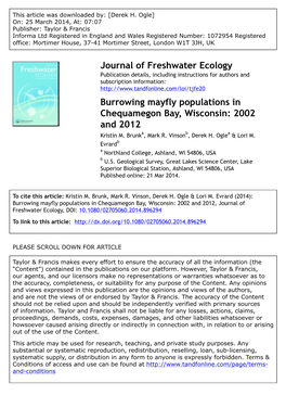 Mayfly Populations in Chequamegon Bay, Wisconsin: 2002 and 2012 Kristin M