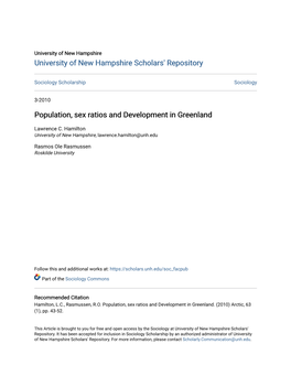 Population, Sex Ratios and Development in Greenland