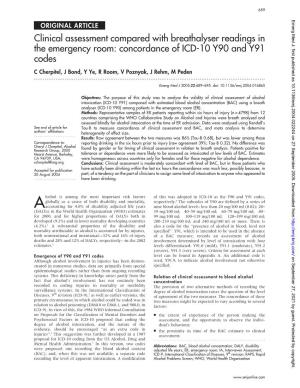 Concordance of ICD-10 Y90 and Y91 Codes C Cherpitel, J Bond, Y Ye, R Room, V Poznyak, J Rehm, M Peden