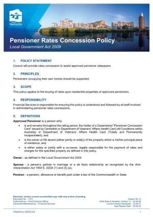 Pensioner Rates Concession Policy Local Government Act 2009