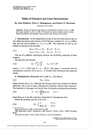 Tables of Fibonacci and Lucas Factorizations