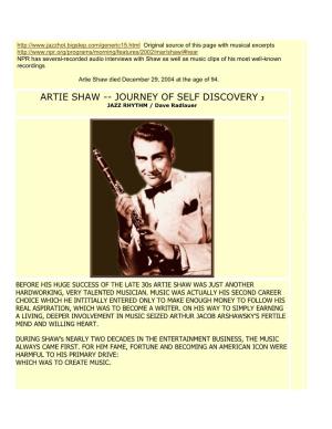 Artie Shaw Died December 29, 2004 at the Age of 94