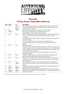 Example 10-Day Azores Expedition Itinerary