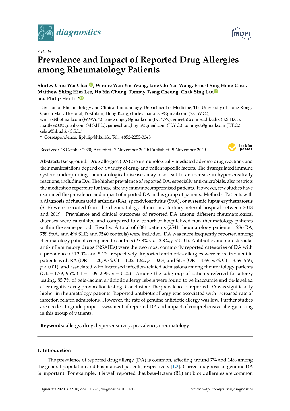 Prevalence and Impact of Reported Drug Allergies Among Rheumatology Patients