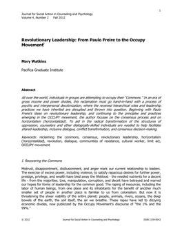 Revolutionary Leadership: from Paulo Freire to the Occupy Movementi
