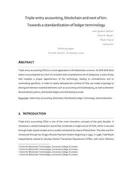 Triple-Entry Accounting, Blockchain and Next of Kin: Towards a Standardization of Ledger Terminology