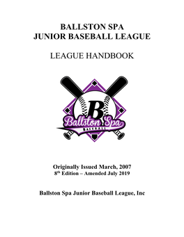 Ballston Spa Junior Baseball League League Handbook