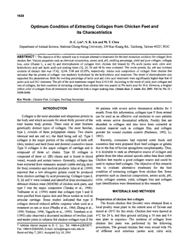 Optimum Condition of Extracting Collagen from Chicken Feet and Its Characetristics