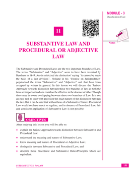 11 Substantive Law and Procedural Or Adjective