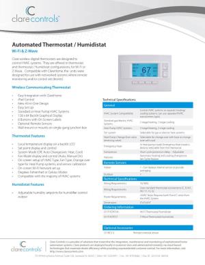 Automated Thermostat / Humidistat Wi-Fi & Z-Wave