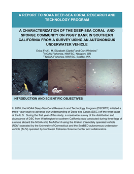 A Report to Noaa Deep-Sea Coral Research and Technology Program a Characterization of the Deep-Sea Coral and Sponge Community O