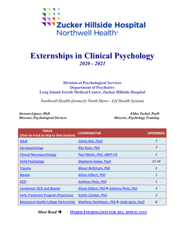 Externships in Clinical Psychology 2020 - 2021